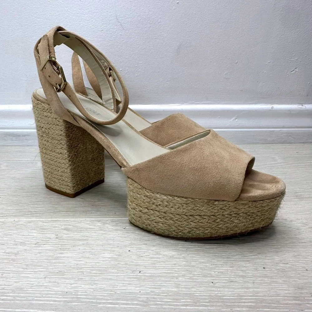 Kenneth Cole Pheonix Platform‎ Espadrille Sandals Womens 8.5M Tan Suede Wedge